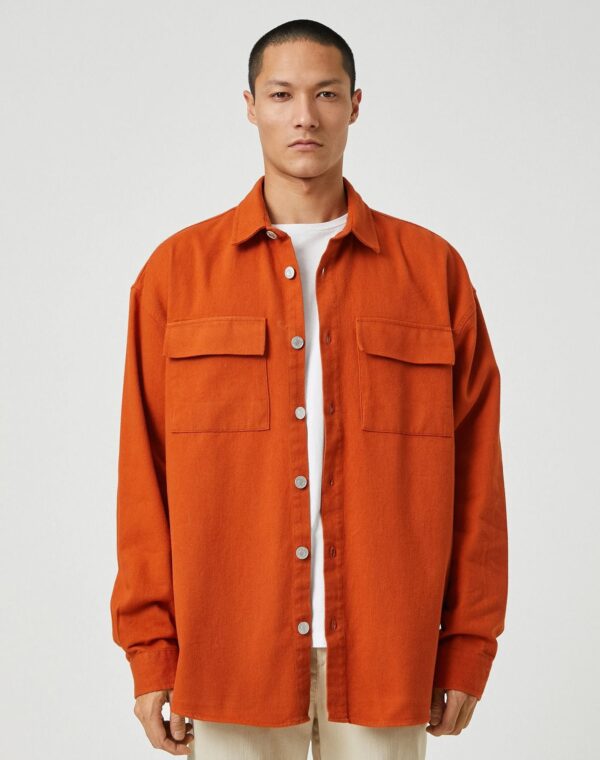 Koton Men Basic Shirt Jacket Canvas Classic Neck Buttoned Pocket Detail, Long Sleeve, Shirts, Black - Image 2